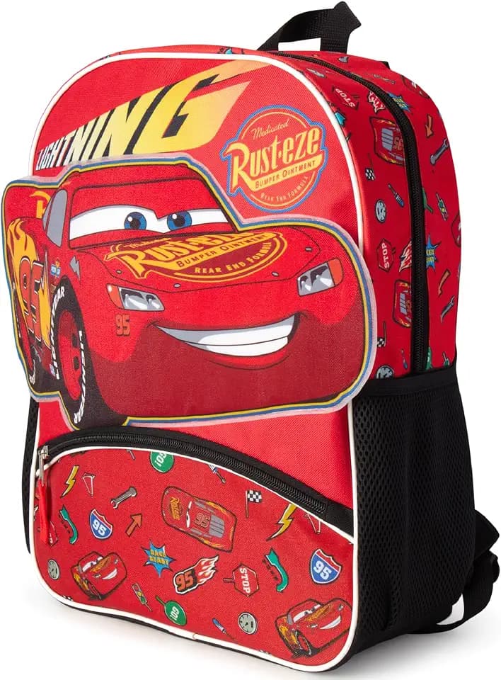 Fast Forward Cars Lightning McQueen Kids Backpack 16'' 3D School Bookbag