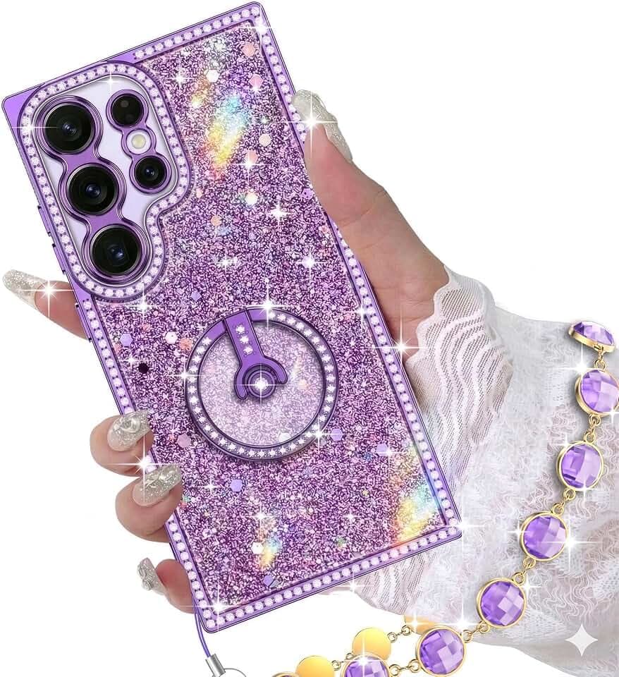 Miss Arts for Samsung Galaxy S26 Ultra Case with Ring Stand, Glitter Sparkle Phone Case for Women Girls, Rhinestone Luxury Protective Cover for S26 Ultra, Purple
