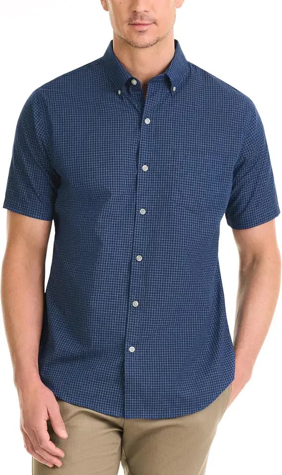 Van Heusen Mens Wrinkle Free Short Sleeve Button Down Check Shirt