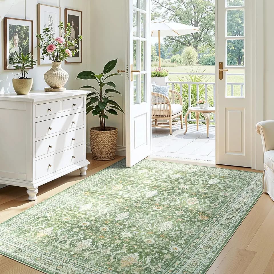 3x5 Area Rugs for Entryway, Non-Slip Washable Rug for Kitchen, Light Green