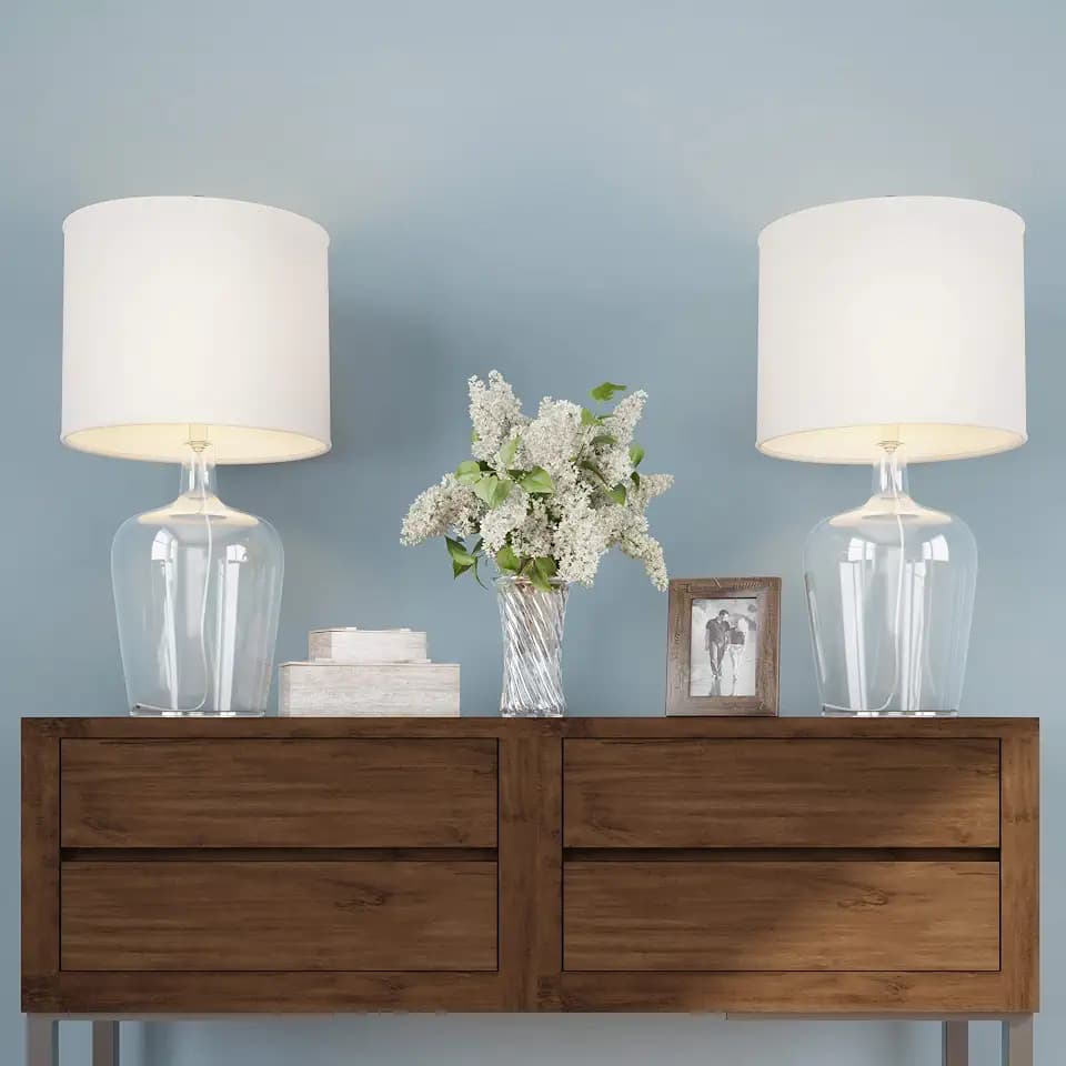 Lavish Home Glass Cloche Table Lamps, Clear/Ivory, Set of 2, 14” x 26”