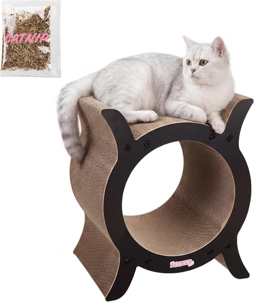 16.5" Nyan Modern Cardboard Tunnel Cat Scratcher with Catnip, Durable Corrugated Indoor Hideaway Den and House to Protect Furniture, Minimalist Secluded Sanctuary, Black CSR1007J
