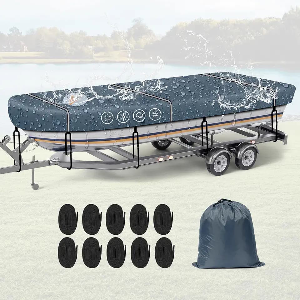 Jon Boat Cover 16-18FT, 900D Waterproof Trailerable Boat Cover