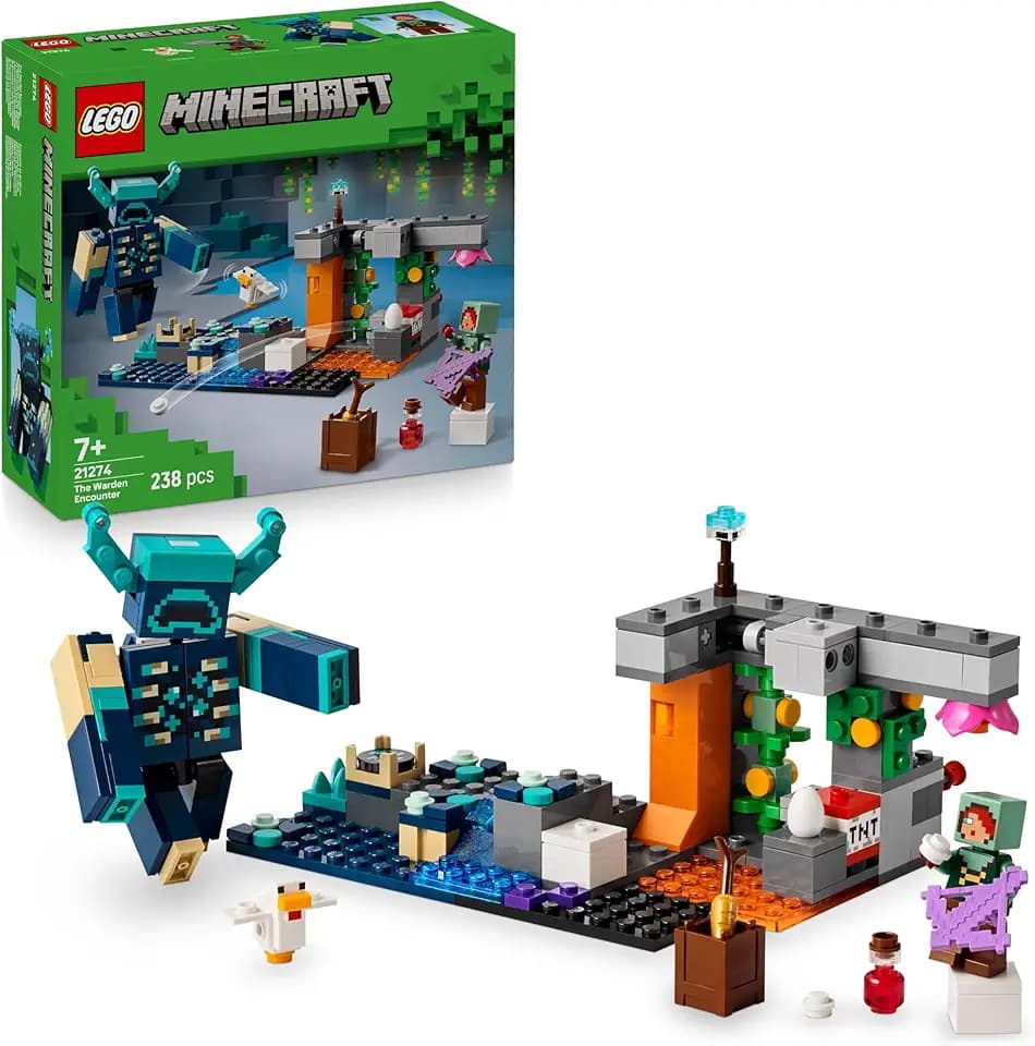 LEGO Minecraft Begegnung mit dem Wächter - Spielzeug mit stummen Ranger Minifigur und beweglicher Mob Figur - Mit TNT Funktion für Felssturz - Geschenk für Jungen ab 7 Jahren und Gaming Fans - 21274