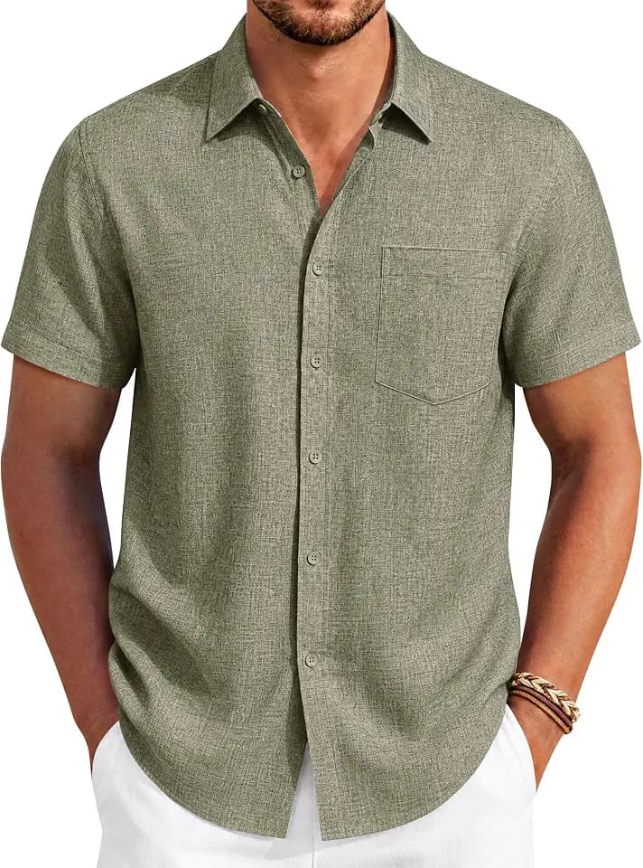 J.VER Mens Button Down Short Sleeve Shirts Summer Beach Untucked Casual Top