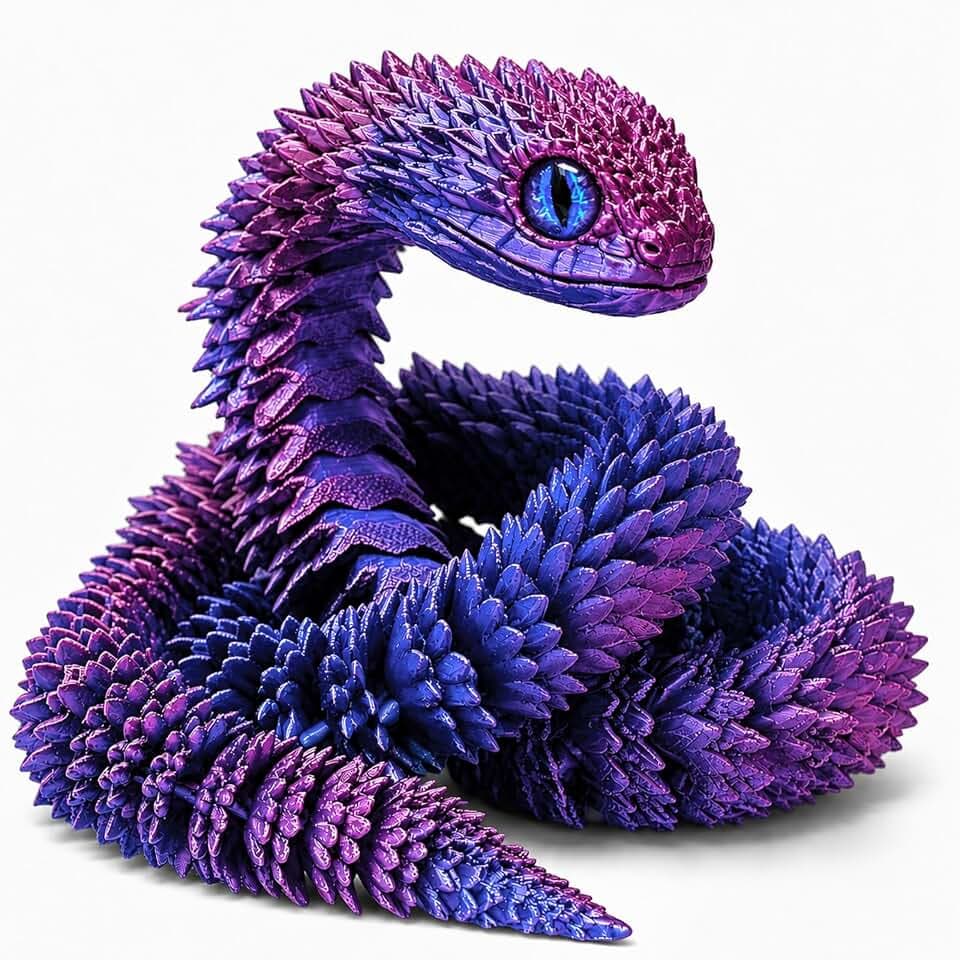 Ivrmtal 24in 3D Printed Snake Toys, Flexible 3D Printed Animals Fidget Toys for ADHD Stress Relief Easter Basket Stuffers Christmas Home Desk Pet for Animal Collectors (Blue Purple)