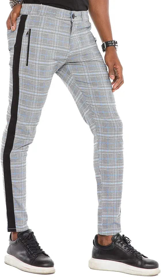 Cipo & Baxx Herren Hose Fashion kariert und gestreift mit Schlüsselkette Grau W38 L34