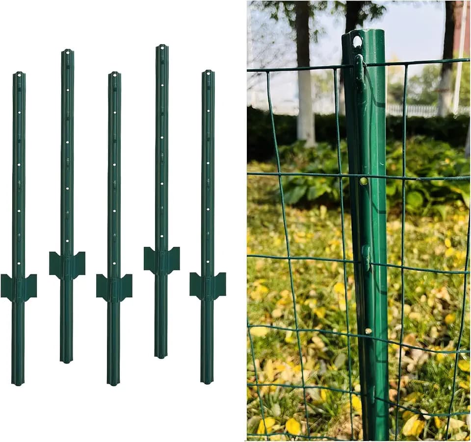 3 Feet Metal Fence Post Green, Pack of 5, for 24 Inch High Garden Welded Wire Fence U-Channel Steel Garden Post