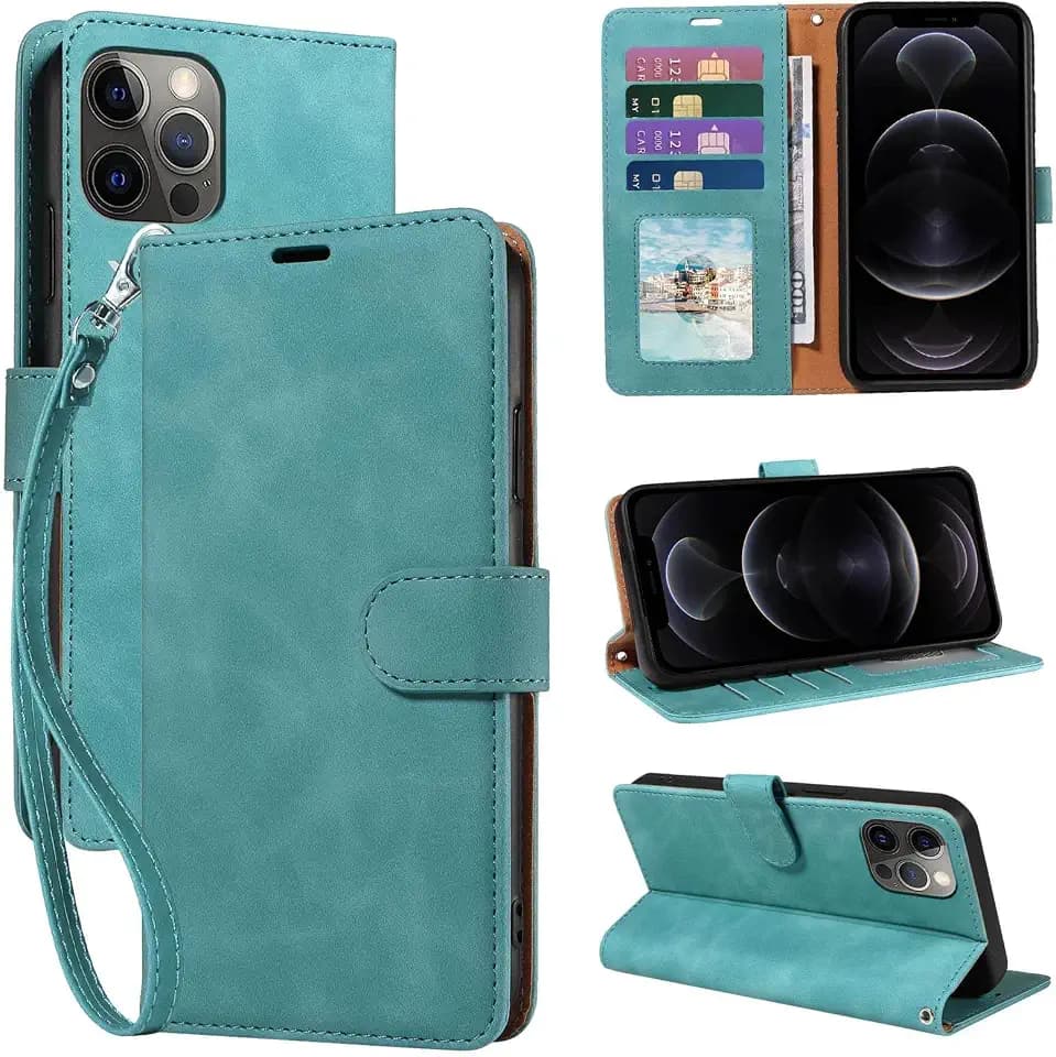 for iPhone 12/12 Pro Case Wallet RFID Blocking 4 Card Slots, Green