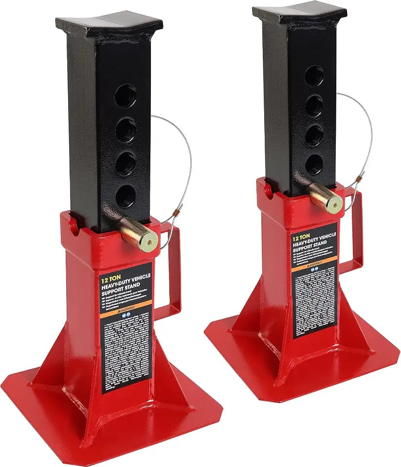 BIG RED Heavy Duty Pin Type Professional Car Jack Stand with Lock, 12 Ton (26,400 lb) Capacity, Red, 1 Pair, ATZ120005R
