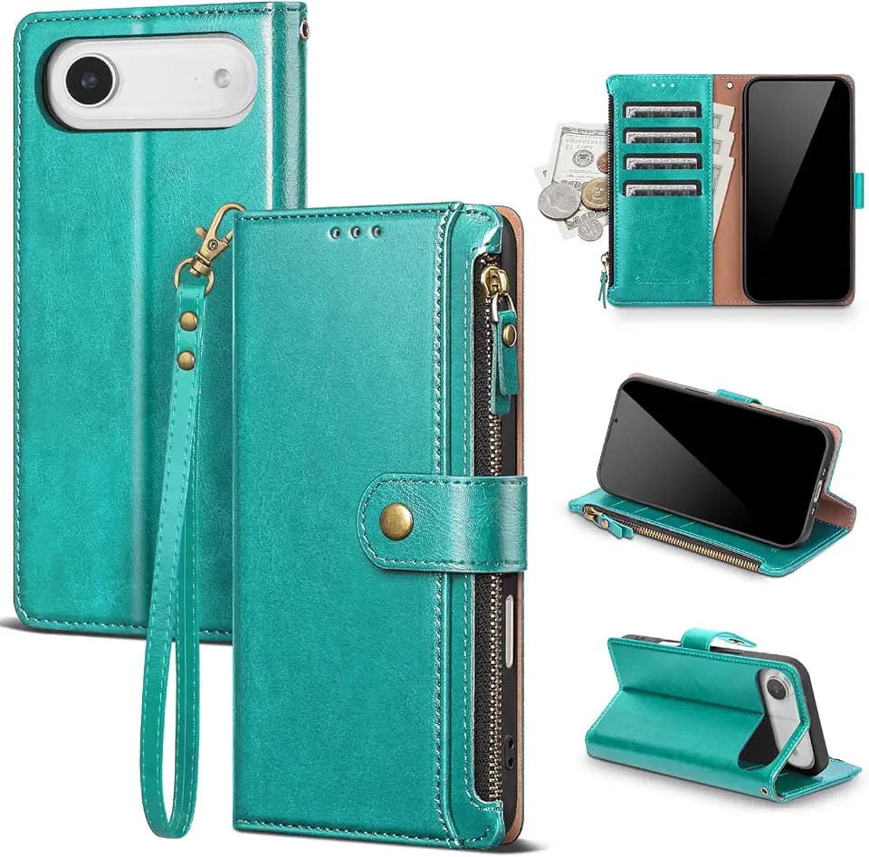 for iPhone 17 Air Wallet Case with Card Holder,Blue Green