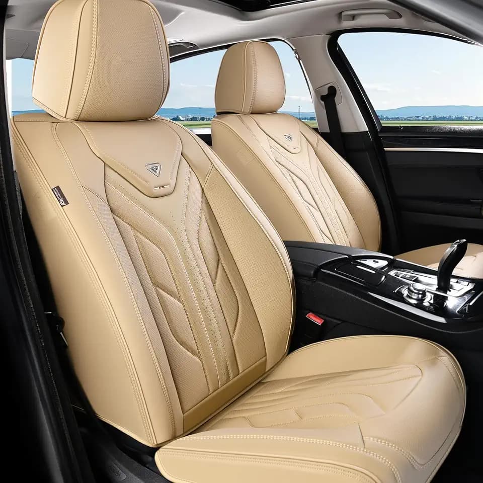 Coverado Seat Covers, Car Seat Covers Front Seats, Leather Seat Covers for Cars, Automotive Seat Covers Car Seat Protector Car Seat Cushion Universal Fit for Most Sedans SUV Pick-up Truck(Beige)