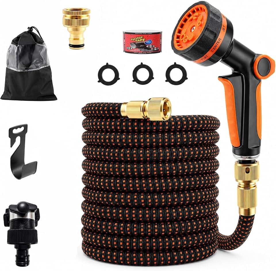 100FT Erweiterbarer Gartenschlauch-Spritzpistole, extra langer flexibler Schlauch, 10 Sprühmodi für Garten/Haustiere/Autos (3048, Zentimeter)