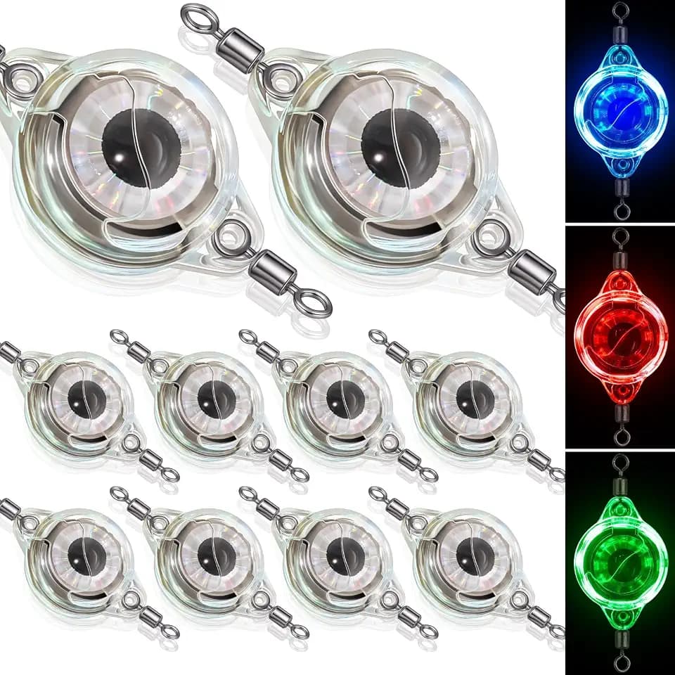 Glooglitter 10 Pcs LED Fishing Lures Fish Eye Lighted Bait Deep Sea Ice