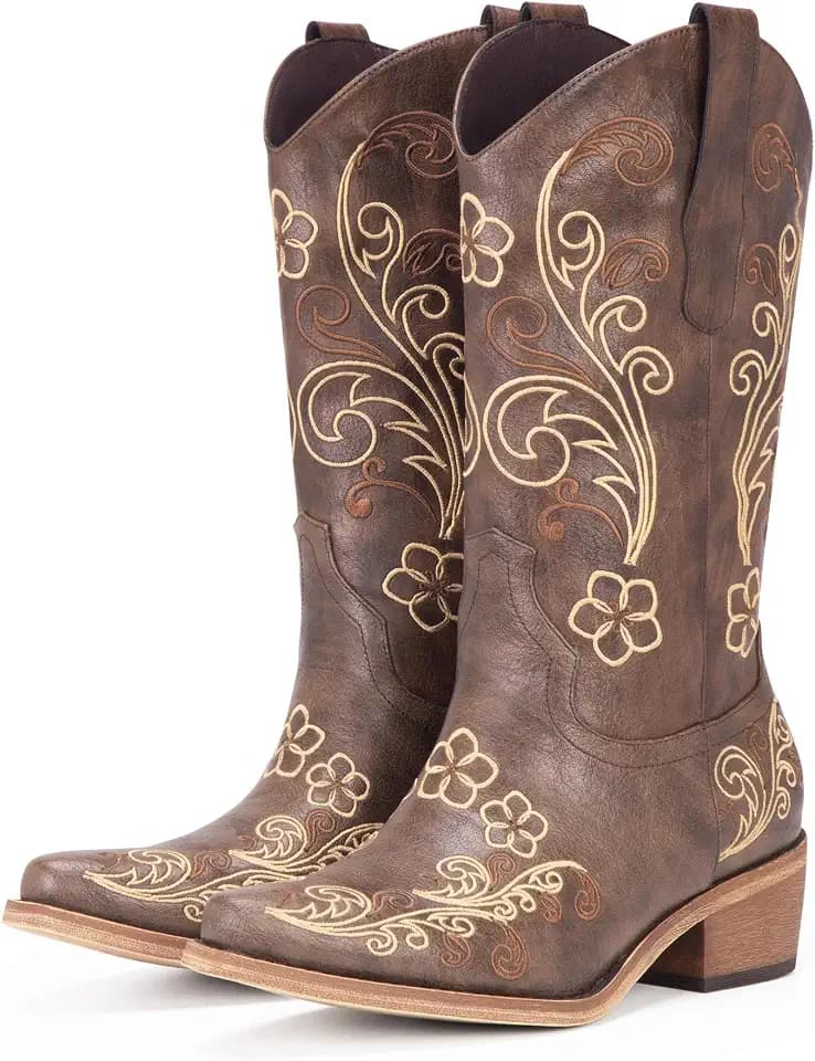 Cowboy Boots for Women, Pointed Toe Chunky Heel