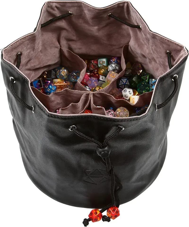 Forged Dice Co. Pouch of The Endless Hoard Dice Bag - Holds Over 1,000 Polyhedral Dice - Dice Storage Bag with 7 Pockets - Perfect for Bulk Dice - Black/Gray