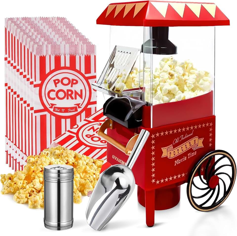 Popcorn-Maschine, Heißluft-Popcorn-Maker-Set, Geschenk-Box, tragbare Popcorn-Popper-Maschine, 10 Tassen, ölfrei, Retro-Stil, kompakt, EU