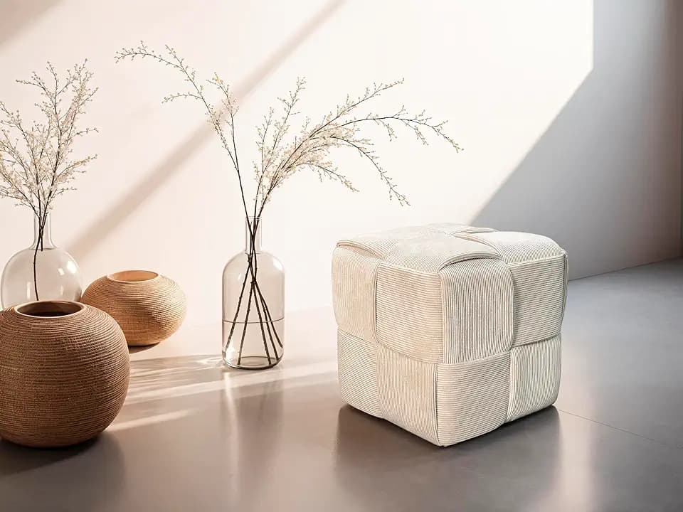 byLIVING Pouf URBAN, Cord beige, B 40, H 40, T 40 cm, Bodenkissen, Hocker