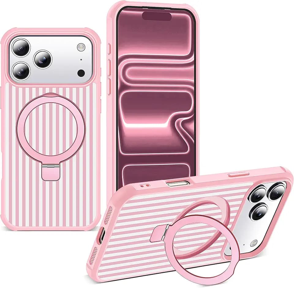 Striped Case for iPhone 17 Pro Max with Stand,6.9" Pink