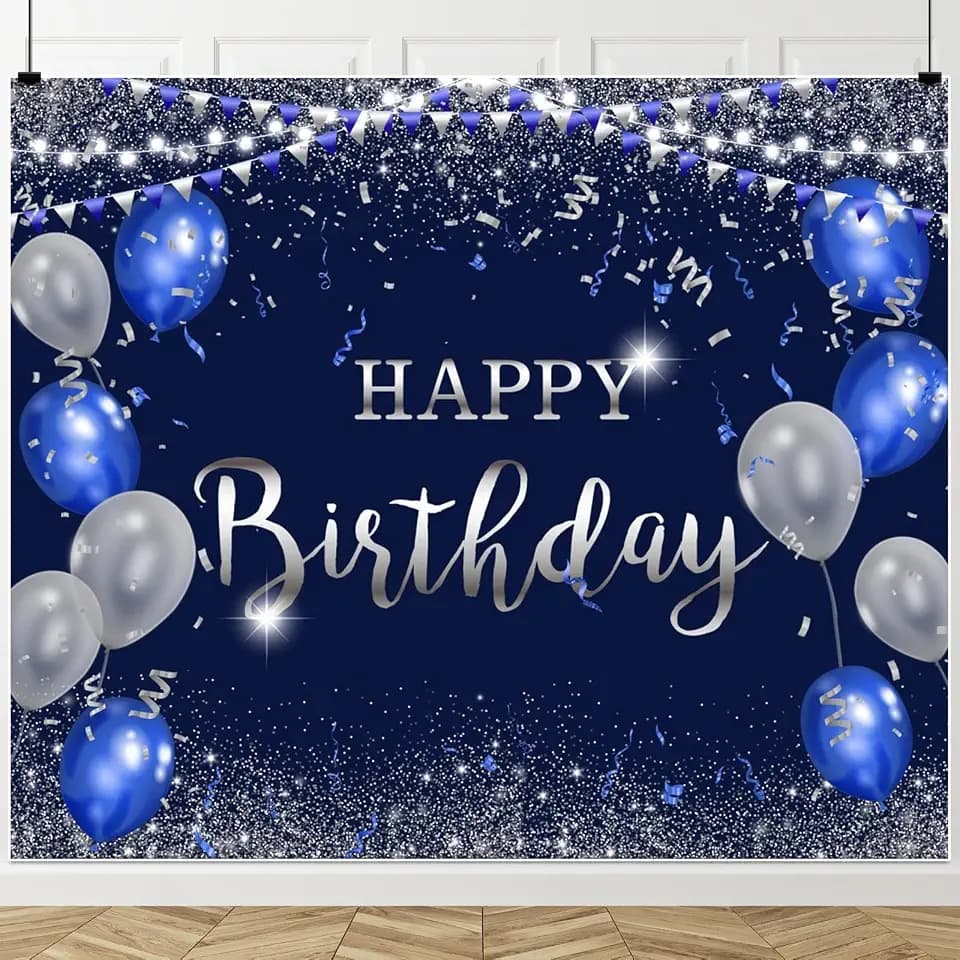 Navy Blue and Silver Happy Birthday Backdrop 10x8ft for Women Men Girls Boys Birthday Party Decorations Banner Photography Background Happy Birthday Banner Decor Supplies