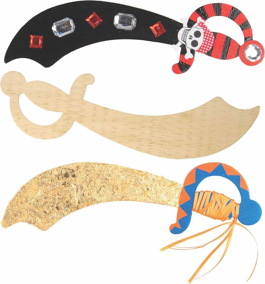 Baker Ross EF695 Ross Piratenschwerter aus Holz für Kinder zum Dekorieren - für Kindergeburtstag und Party (4 Stück)