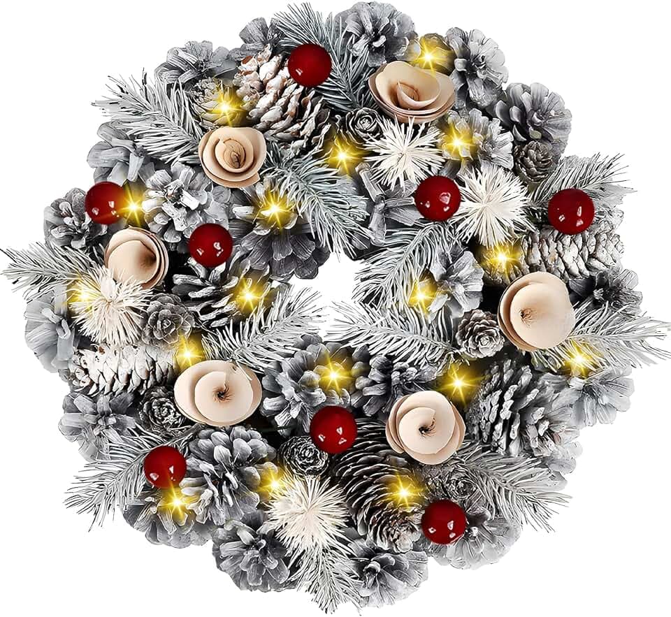FAMKEEP Weihnachtskranz 30cm,Kreativ Weihnachten Haustür Türkranz mit Kiefernzapfen Beere für Weihnachtskranz für Tür Fenster Kamin Weihnachtsdeko,Wand und Einkaufszentren