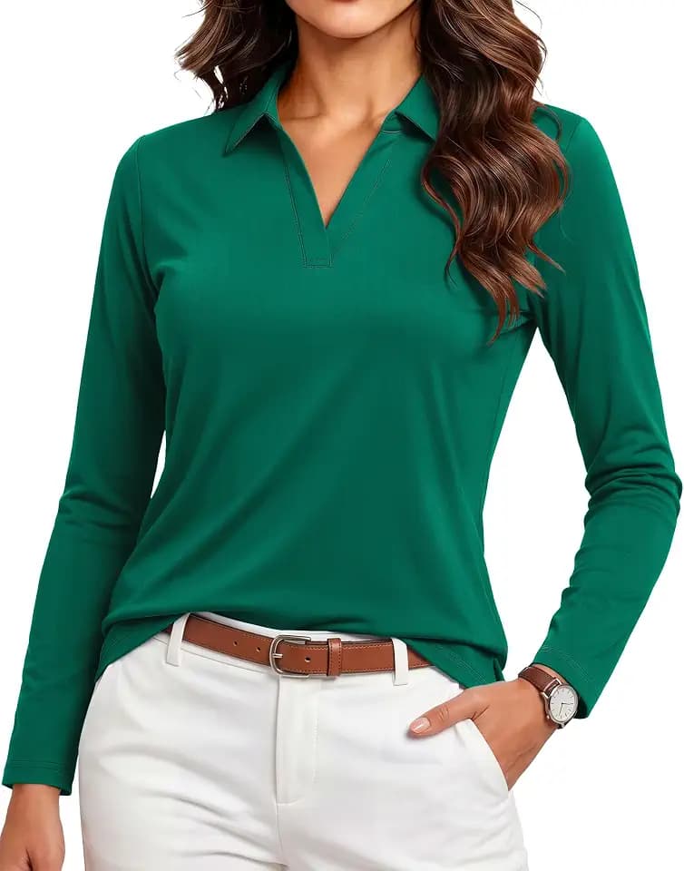 MAGCOMSEN Polos for Women Golf Sun Protection Collar V-Neck Quick Dry Tops