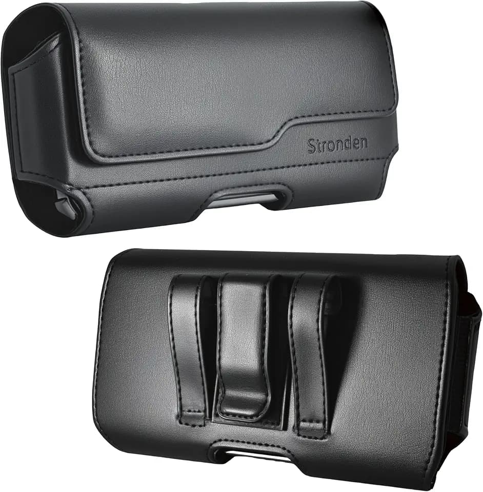 Stronden Magnetic Closure Holster for iPhone 18 Pro, 17 Pro, 17e, 17, 16 Pro, 16e, 16, 15 Pro, 15, 14 Pro, 14, 13 Pro, 13 - Leather Belt Case with Metal Clip, Pouch (Fits Slim Case)