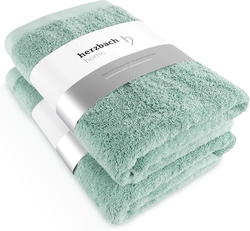 herzbach home Handtücher Pura Duschtuch 70x140 cm 2er Set 100% Baumwolle