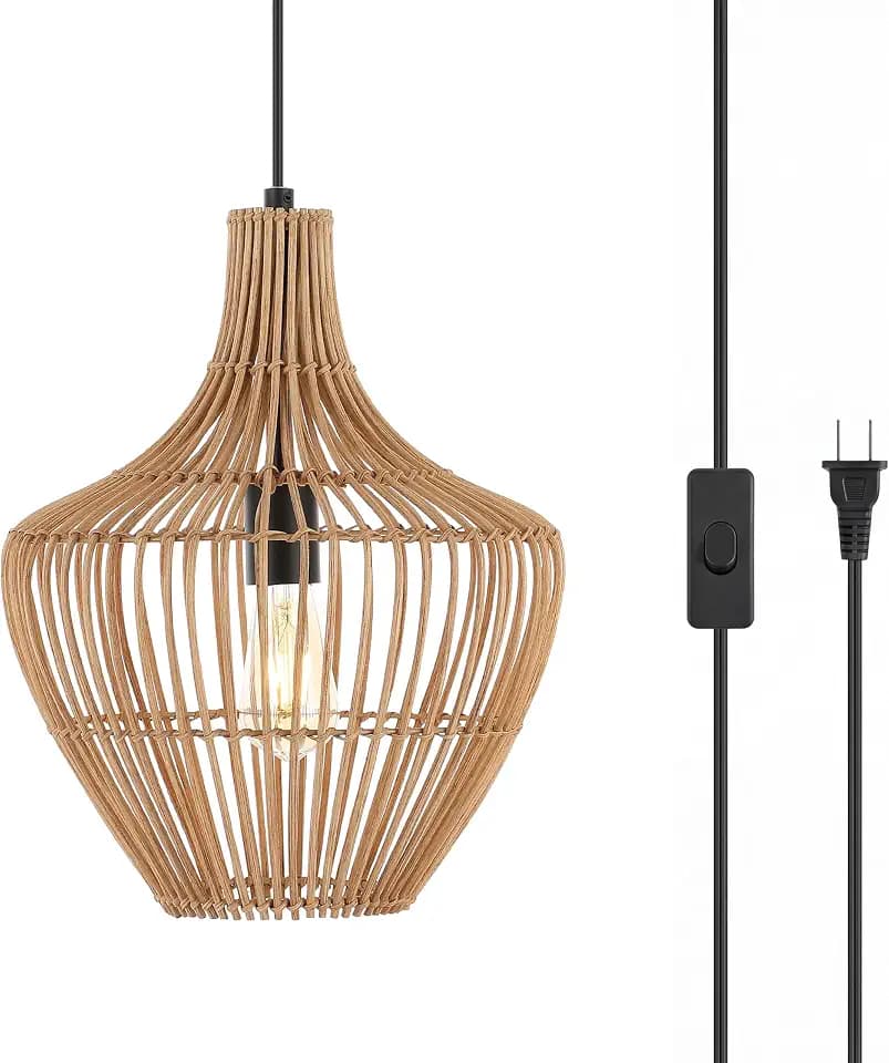 JONATHAN Y Lucas 13" Rattan Teardrop LED 1-Light Pendant, Brown