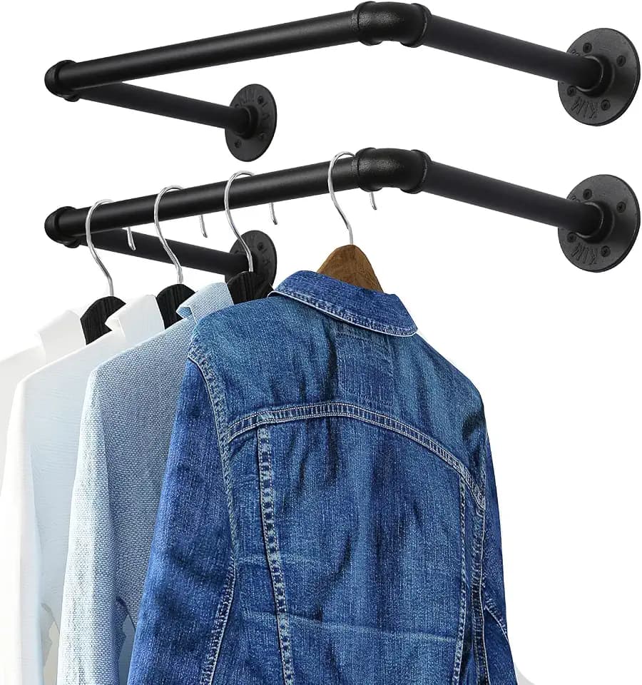 OROPY Industrial Pipe Clothes Rack,Heavy Duty Wall Mounted Iron Garment Bar