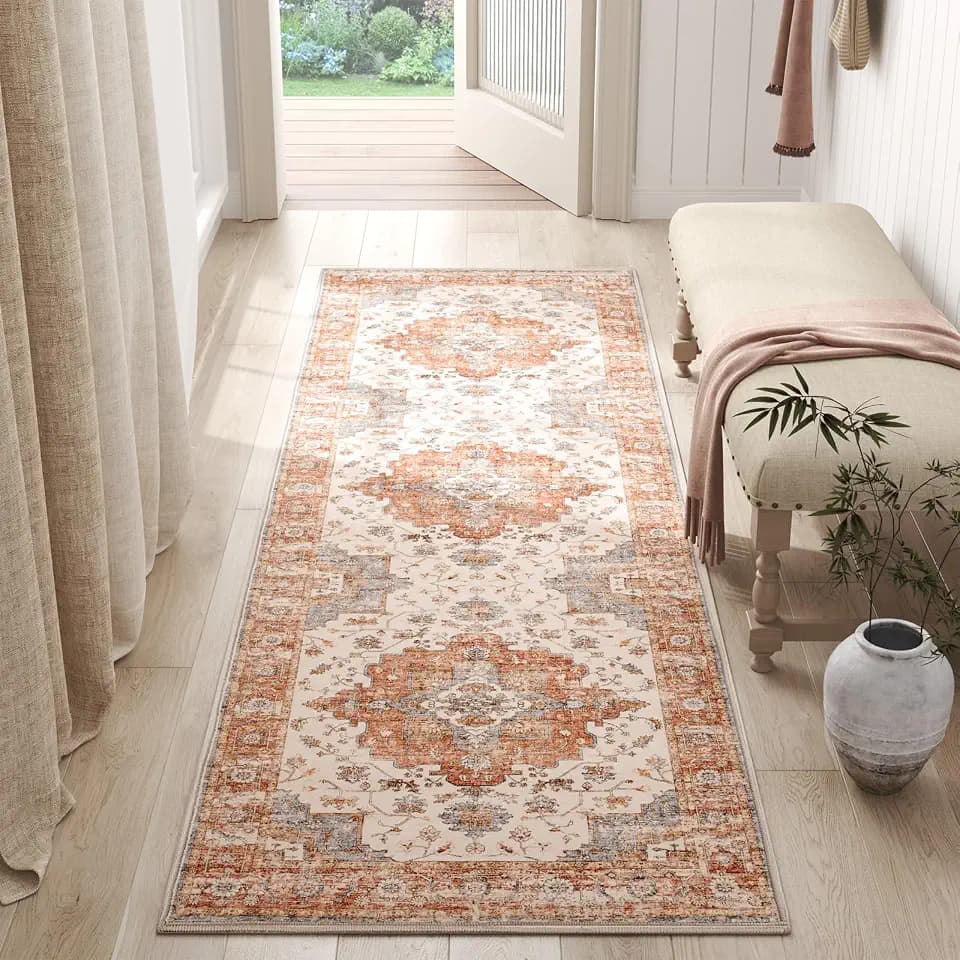 jinchan 3x8 Vintage Floral Medallion Hallway Area Rug, Classic Red