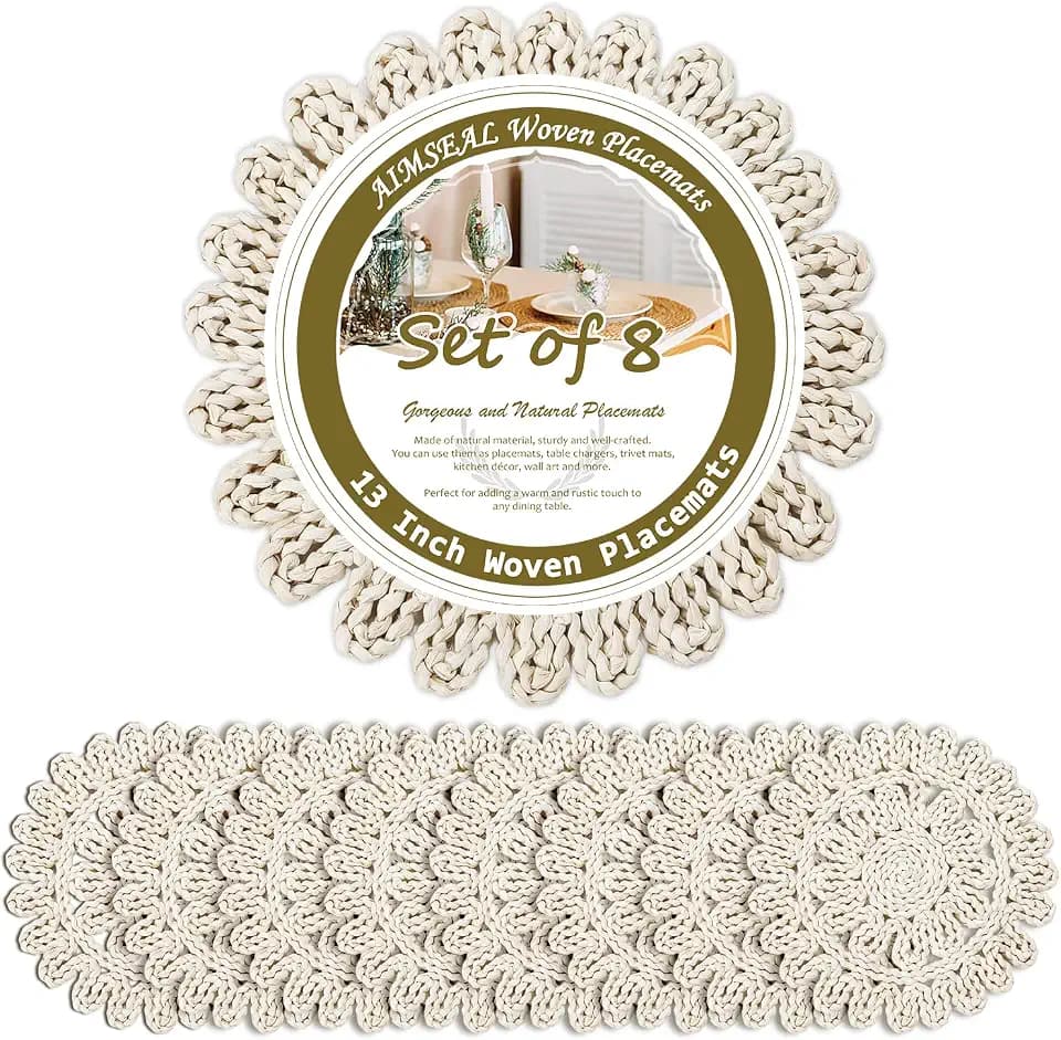 13" Round Woven Placemats Set, Wicker Chargers for Dinner Plates, Heat Resistant Corn Husk Place Mats, Boho Rattan Plate Chargers for Dining Table Decor, Family Gatherings & Holiday Entertaining