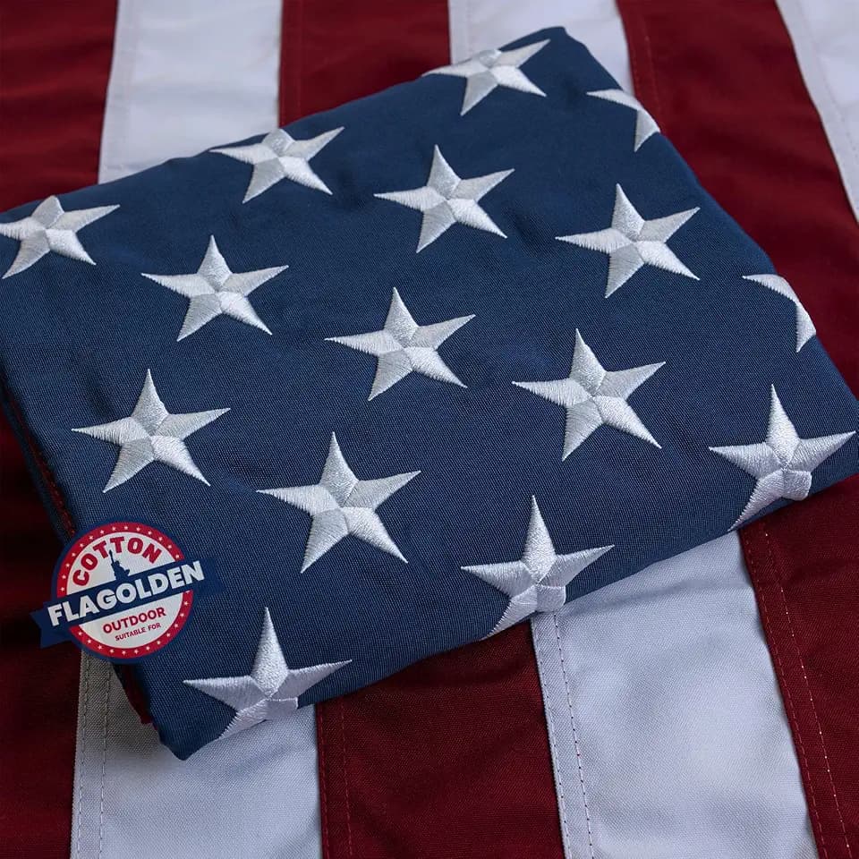 Cotton American Flag 2x3 ft Embroidered Outdoor US United USA Flags Heavy Duty, Cloth America Flag for Outside with 2 Brass Grommets