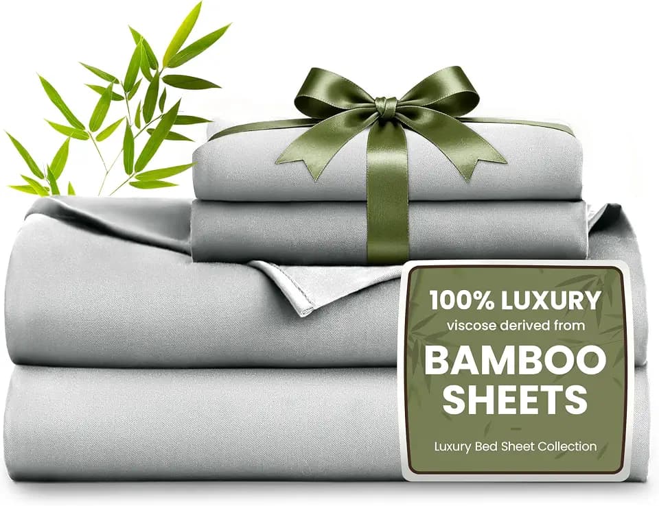 Love's cabin 3 Piece Twin Sheet Set, 100% Rayon Derived from Bamboo, Cooling & Breathable, Soft Silky Deep Pocket up to 16", Hotel Luxury Bedding for Hot Sleepers, Light Grey
