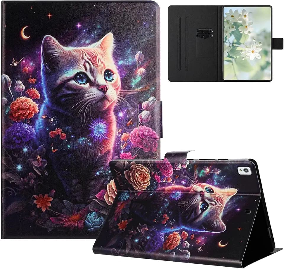Hülle für iPad 8th/7th Generation 10.2" 2020/2019 Tablet Schutzhülle PU Leder Flip Bemaltes Muster mit Magnetic Kartenschlitz Ständer für iPad 8th/7th Gen Schutzhülle Cover,Bunte Katze