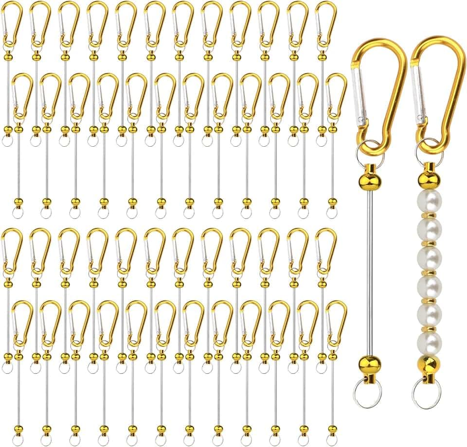PEUTIER 50pcs Beadable Keychain Bars, Bead Key Chain Making Kit (Gold-Tone)