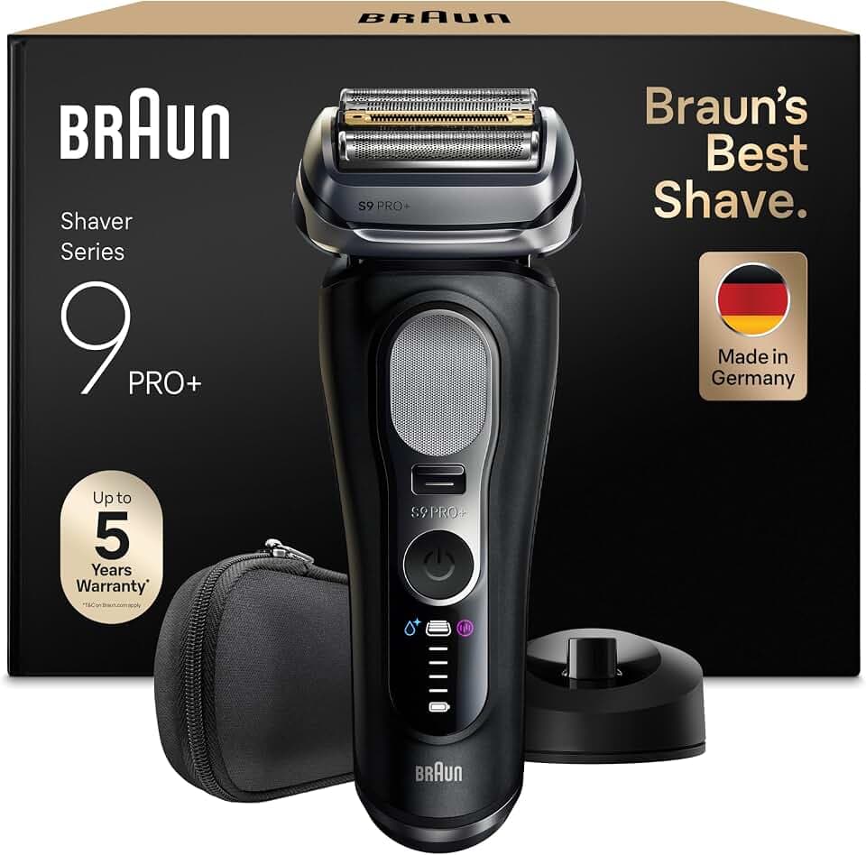 Braun Rasierer Herren Elektrisch Series 9 PRO+, 9610si, Schwarz | Elektrorasierer, 5+1 Scherkopfelemente, Barttrimmer, 60 Min. Akku, Wasserdicht, Made in Germany, Inkl. Reiseetui, Ladestation