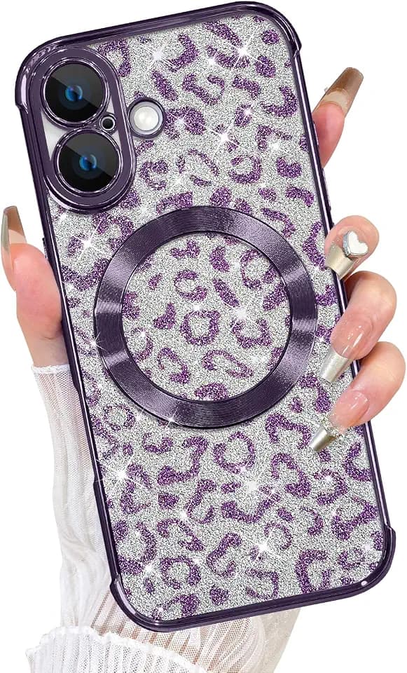 Fiyart Magnetic for iPhone 17 Case,Cheetah Leopard Print 6.3" Purple
