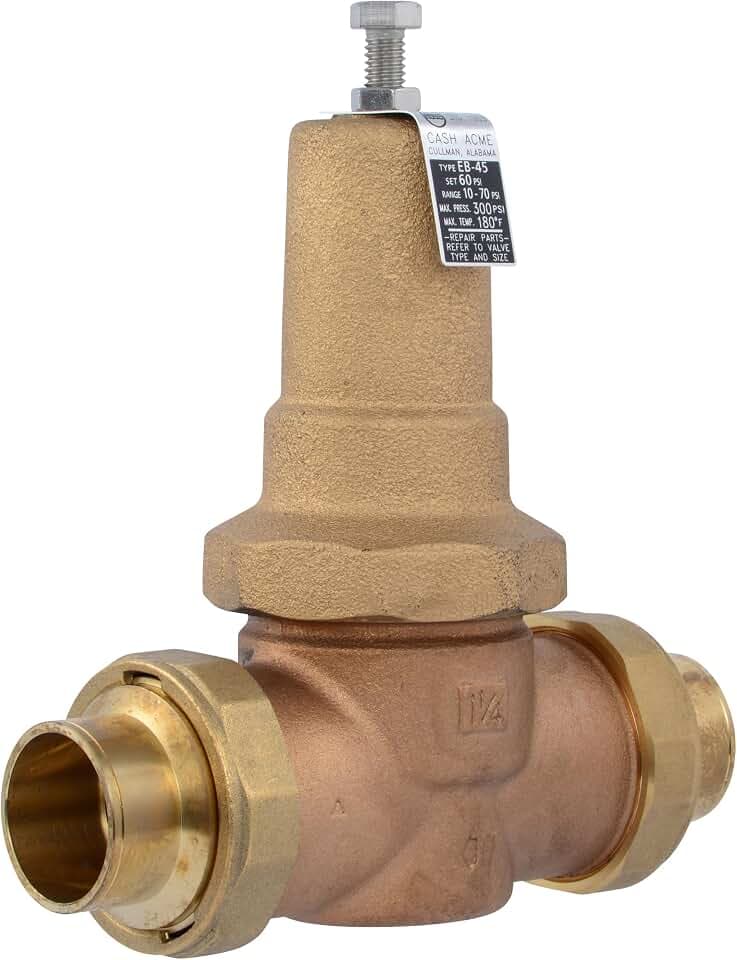 Cash Acme EB45 Pressure Regulating Valve, Double Union, 1-1/4 Inch Sweat, Metal Top, 60 PSI, PVA35M-DUSW-60