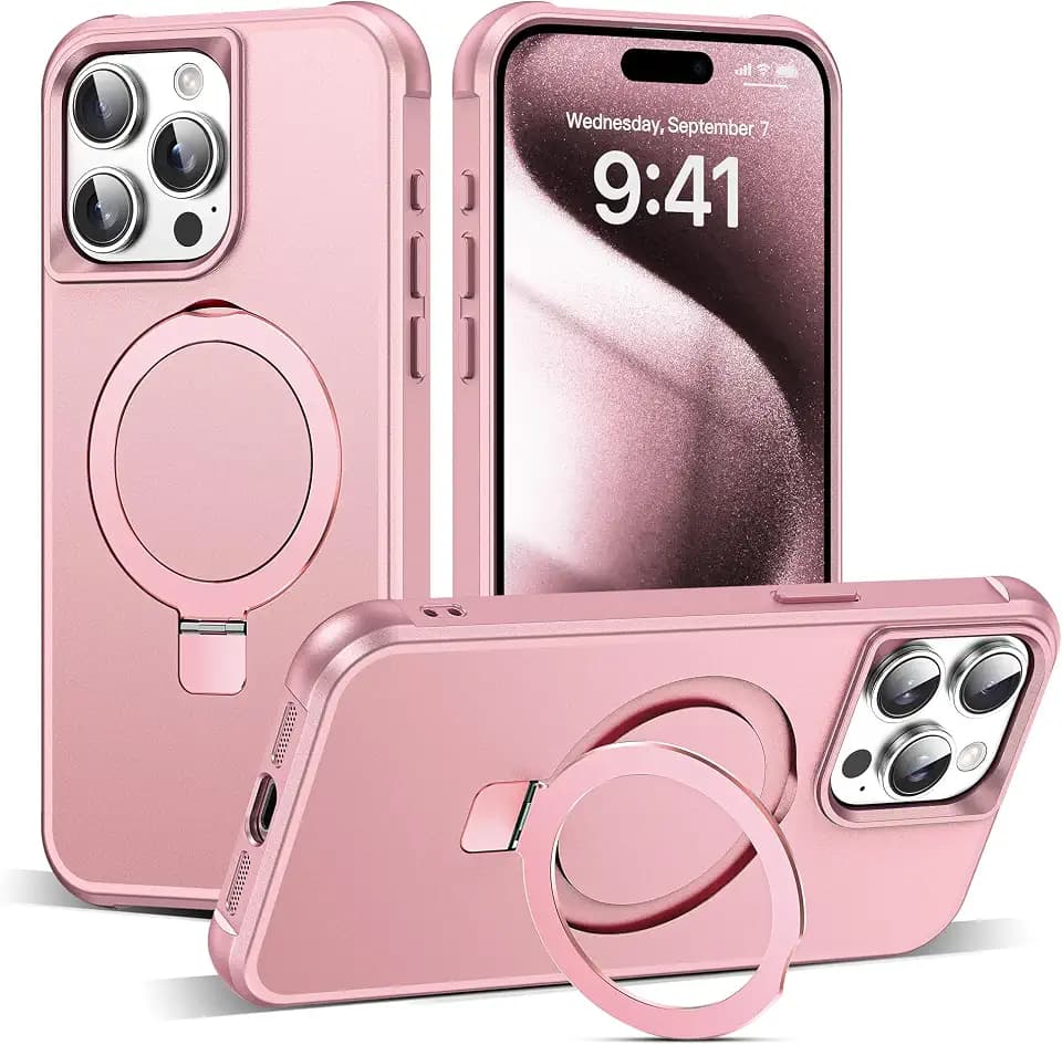 SKYLMW Compatible with iPhone 15 Pro Max Case with Stand,Rose Gold