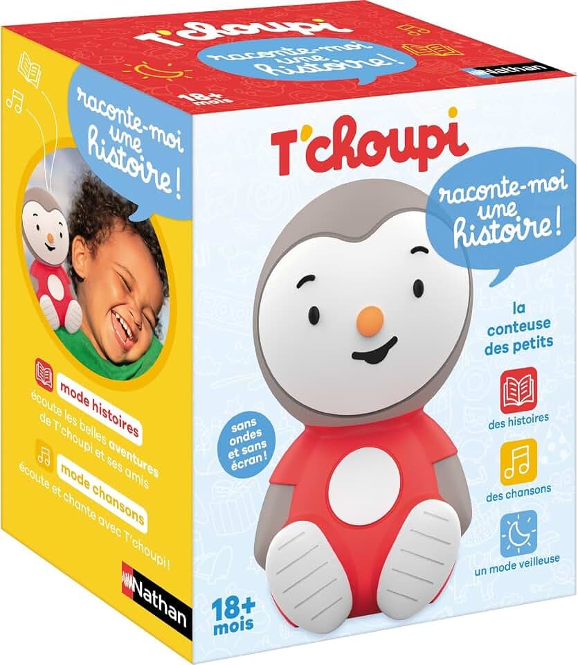 Nathan - Erzählen Sie Mir eine Geschichte T'Choupi – Geschichtenerzähler – Kinderreime und Lieder zum Einschlafen – Geschichte von T'Choupi – Nachtlicht – 3 Spielmodi – Babys und Kinder ab 18 Monaten