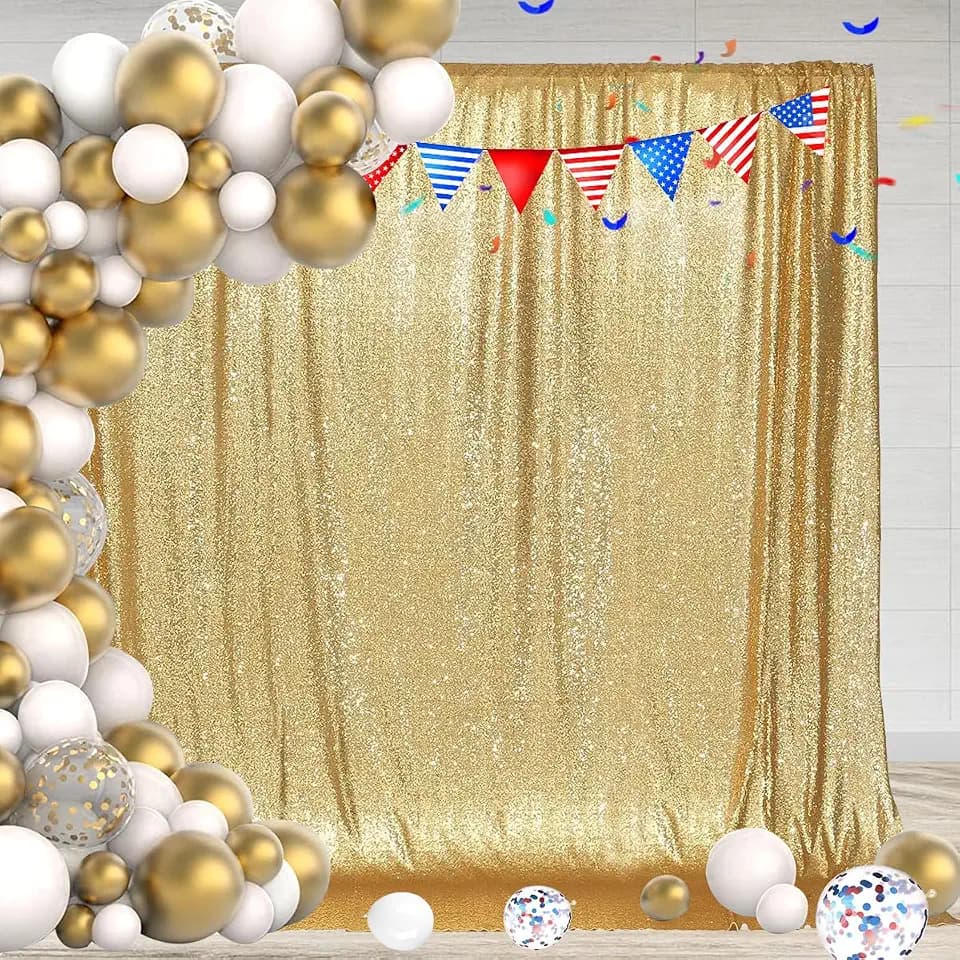 PartyDelight Gold Sequin Backdrop 6x8ft Sparkly Photo Curtain