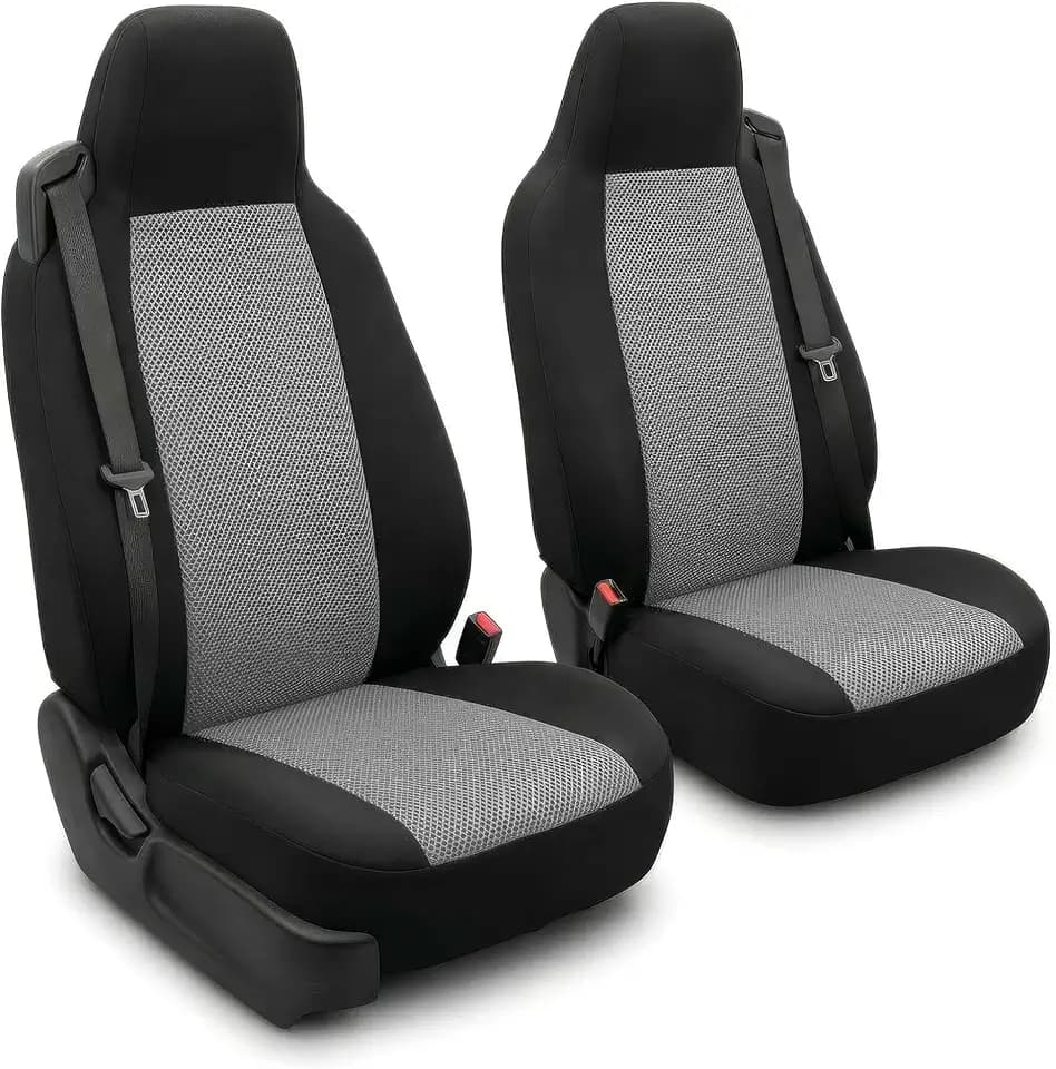FH Group All Purpose Flat Cloth Car Seat Covers for Bucket Seats, 2 Piece Universal Fit, Washable Seat Covers for SUV, Sedan, Van - Front Set Gray