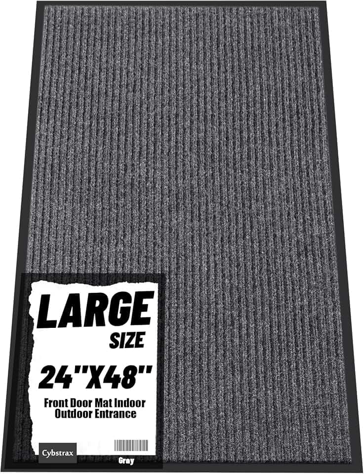 Front Door Mat 2'x4', Heavy Duty Waterproof Indoor Outdoor Doormat, Grey Outside Entryway Rugs