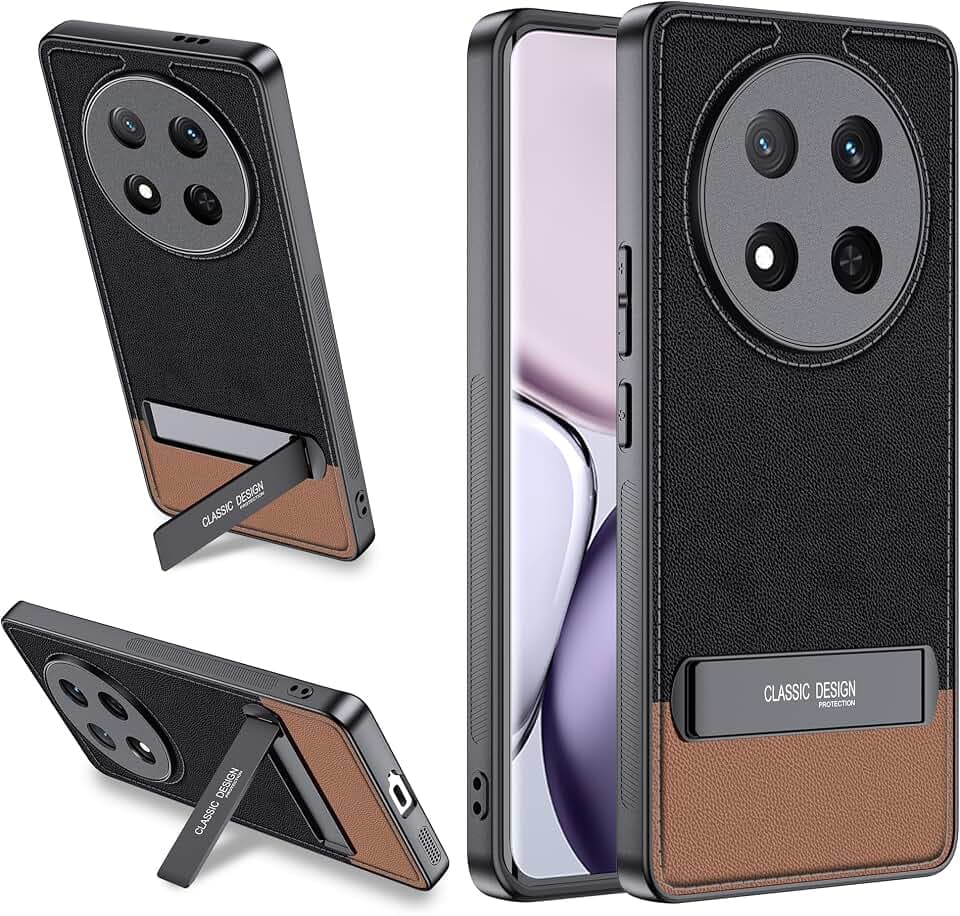 Lemxiee Case für Honor Magic 7 Lite hülle mit Klappbarer Bügel & Anti-Fingerabdruck & rutschfest Flexibles Silikon + PU Leder Cover Handyhülle