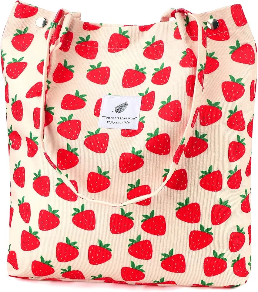 Ayieyill Corduroy Tote Bag for Women Canvas Shoulder Cord Purse with Inner Pocket