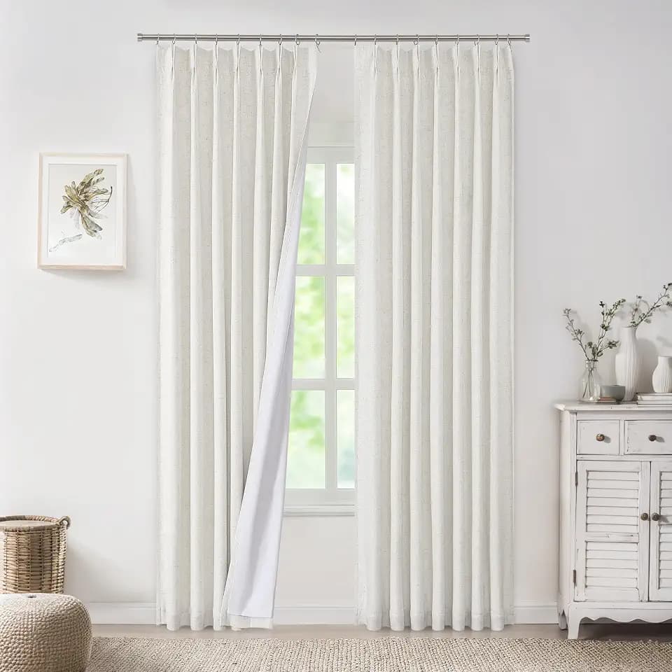 WEST LAKE Bailey Pinch Pleated Linen Full Blackout Curtains 95 Inches Long,Natural Farmhouse Textured Window Panel with Back Tab,Thermal Insulated Window Treatment for Bedroom,Living Room,40"Wx95"Lx2