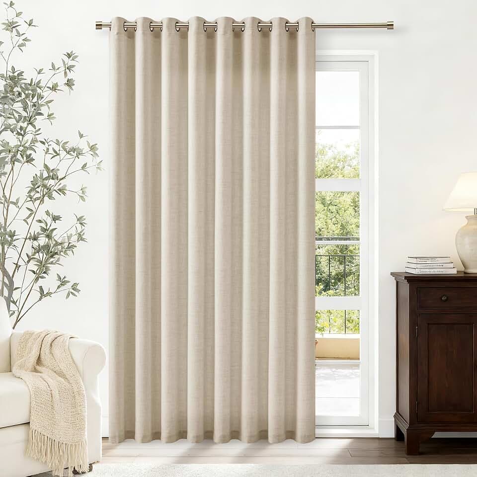 Warm Beige Extra Wide 100 Inch Linen Curtains 84 Inch Length