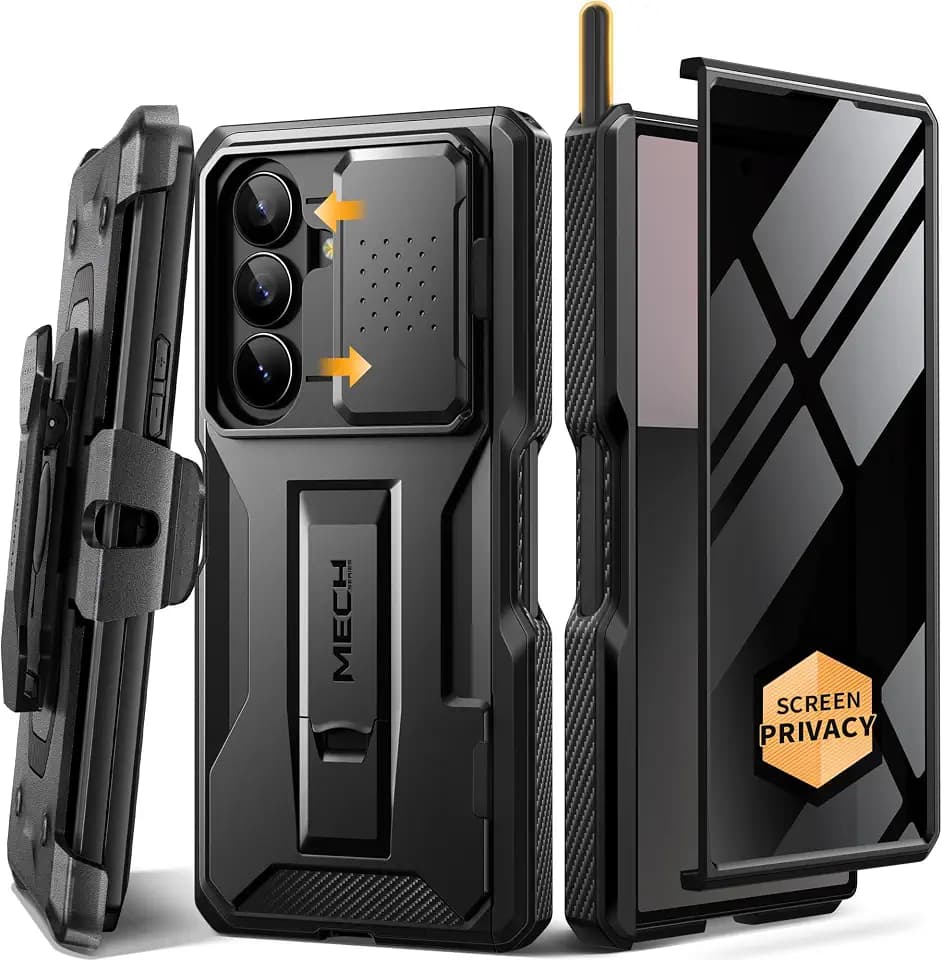 TONGATE for Z Fold 7 Case with Stylus & Pen Holder, Privacy Screen, Black